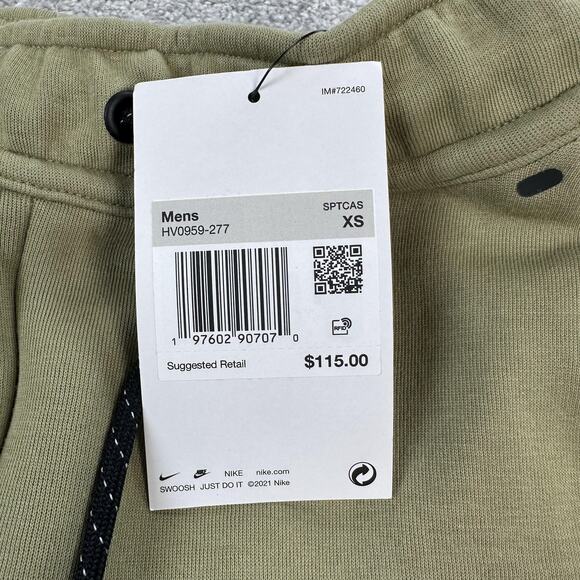 Nike Tech Fleece Joggers Pants Mens XS Olive Slim Tapered Zip Pocket Sweatpants - Picture 6 of 12